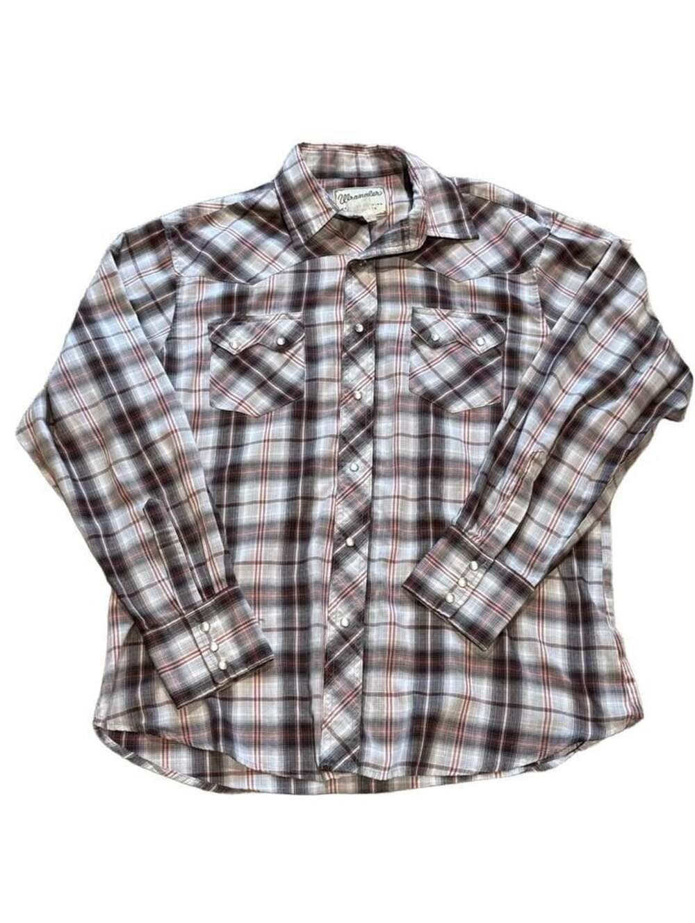 Wrangler Western Fashion Pearl Snap Plaid Long Sleeve Button-Down Shirt Men's L